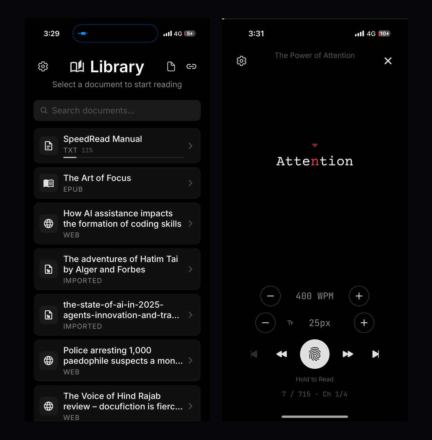 SpeedRead — RSVP speed reading app